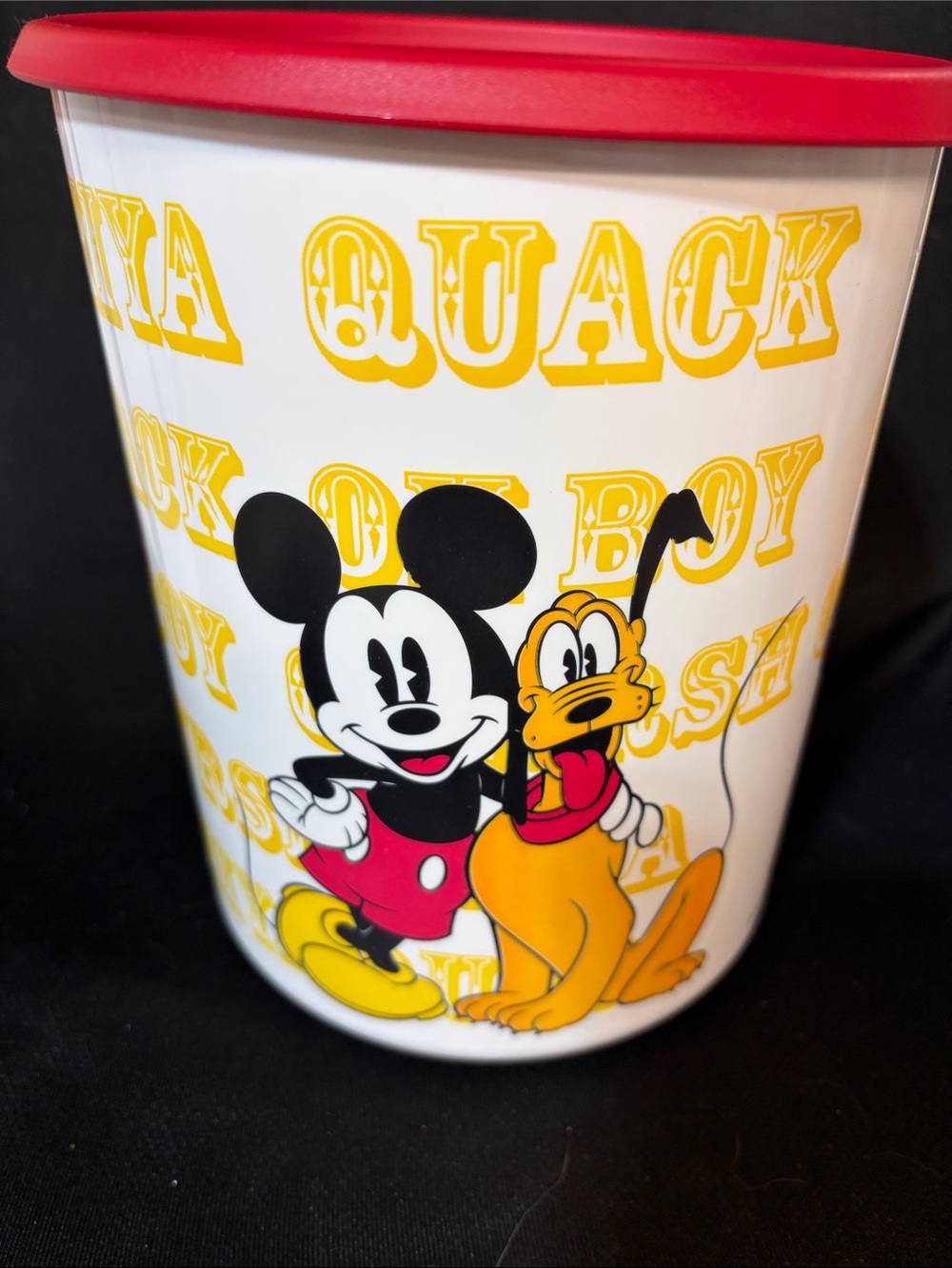 Disney White Snack Canister with Red Lid Featuring Mickey Mouse & Pluto